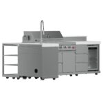 FORNO Bulnes 40-Inch BBQ, 95,000 BTU, 5 Burners, Sear & Rotisserie Infrared with Side Burner, Stainless Steel Outdoor Kitchen with 1.8 cu.ft. Beverage Center & White Sintered Stone Countertops
