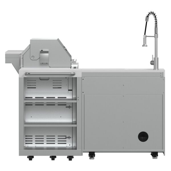 FORNO Bulnes 40-Inch BBQ, 95,000 BTU, 5 Burners, Sear & Rotisserie Infrared with Side Burner, Stainless Steel Outdoor Kitchen with 1.8 cu.ft. Beverage Center & White Sintered Stone Countertops