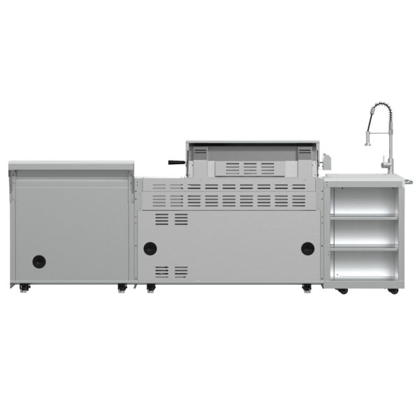 FORNO Bulnes 40-Inch BBQ, 95,000 BTU, 5 Burners, Sear & Rotisserie Infrared with Side Burner, Stainless Steel Outdoor Kitchen with 1.8 cu.ft. Beverage Center & White Sintered Stone Countertops