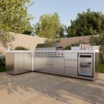 FORNO Bulnes 40-Inch BBQ, 95,000 BTU, 5 Burners, Sear & Rotisserie Infrared with Side Burner, Stainless Steel Outdoor Kitchen with 1.8 cu.ft. Beverage Center & White Sintered Stone Countertops