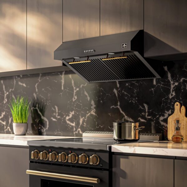 Forno Bari Espresso 30-Inch Under Cabinet Range Hood, Black, 600 CFM, LED Lighting, Dishwasher-Safe Baffle Filters, 3-Speed Fan Control