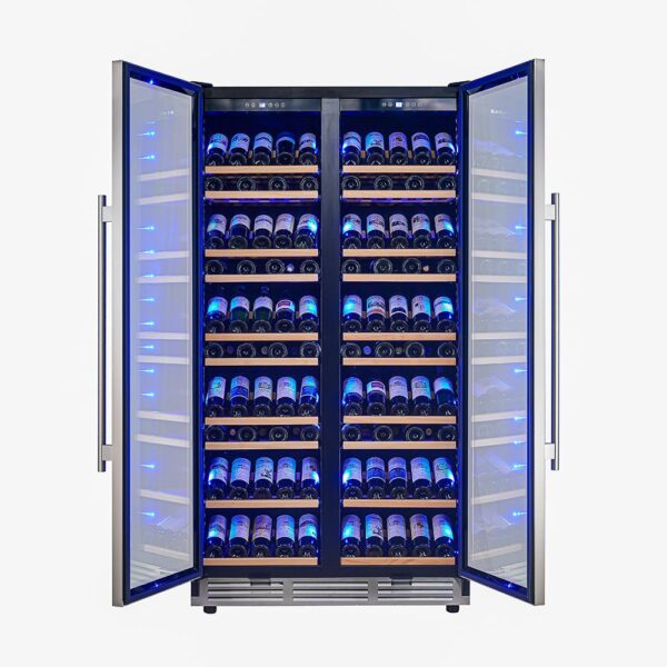 Forno Vernazza 40-Inch Side-by-Side Dual Zone Wine Cellar, 25.07 cu.ft Capacity, Stainless Steel, Temperature Control, UV-Protected Glass Door, Wooden Shelves