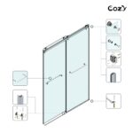 Cozy 56"-61"W x 60"H Frameless Double Sliding Tub Door, 3/8" Tempered Glass