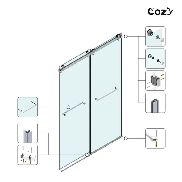 Cozy 44"-49"W x 76"H Frameless Double Sliding Shower Door, 3/8" Tempered Glass