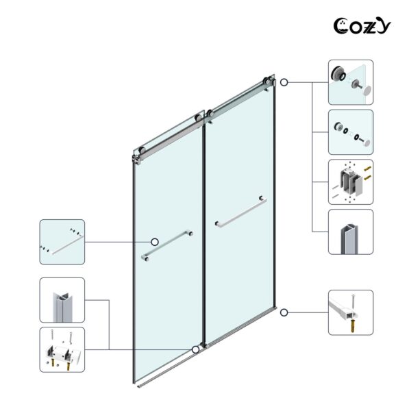 Cozy 50-55" W x 76" H Frameless Double Sliding Shower Door - 3/8" Clear Tempered Glass