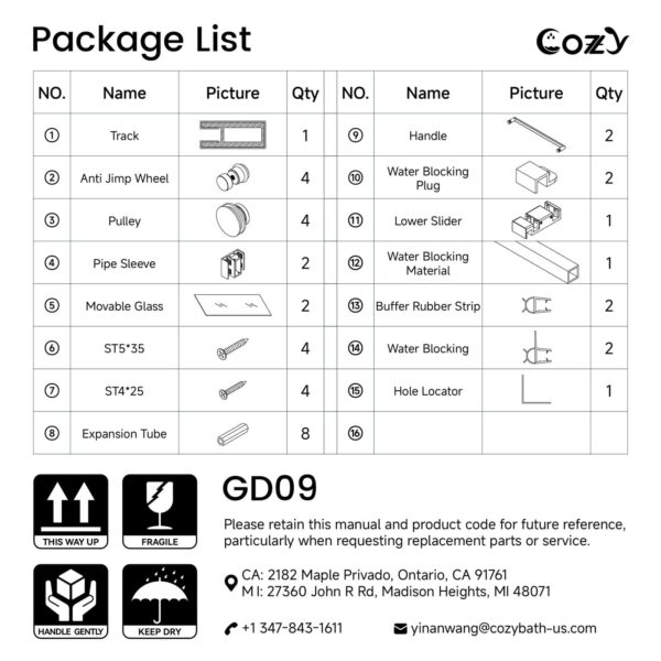 Cozy 44"-49"W x 76"H Frameless Double Sliding Shower Door, 3/8" Tempered Glass