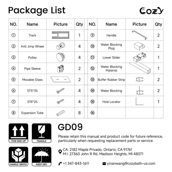 Cozy 50-55" W x 76" H Frameless Double Sliding Shower Door - 3/8" Clear Tempered Glass