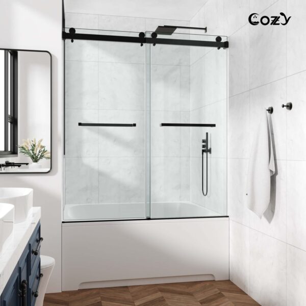56-61" W x 66" H Frameless Double Sliding Tub Door