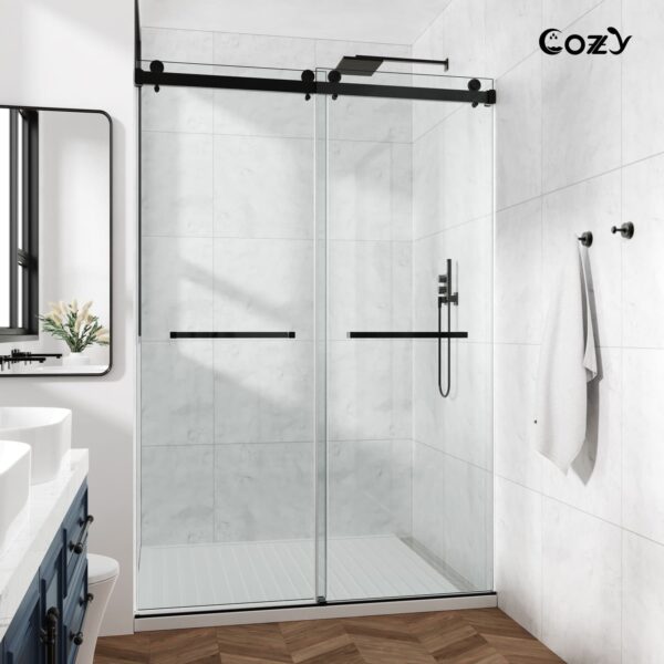 Cozy 44"-49"W x 76"H Frameless Double Sliding Shower Door, 3/8" Tempered Glass