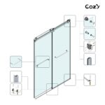 56-61" W x 66" H Frameless Double Sliding Tub Door