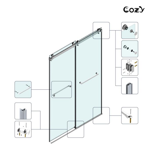 56-61" W x 66" H Frameless Double Sliding Tub Door