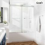 Cozy 56"-61"W x 60"H Frameless Double Sliding Tub Door, 3/8" Tempered Glass