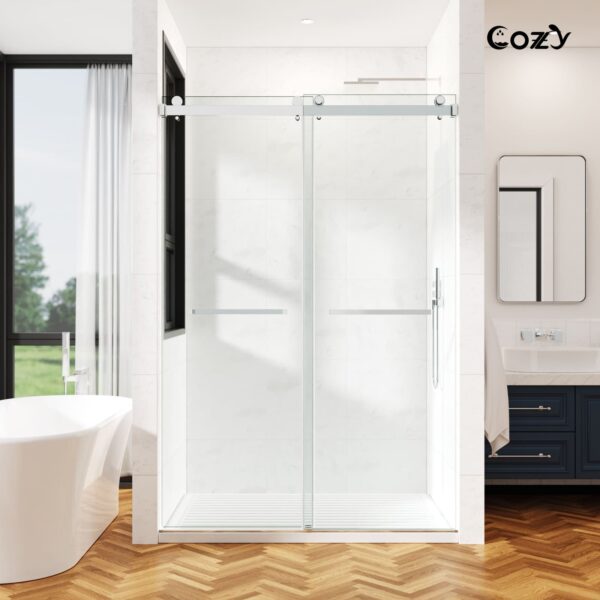 Cozy 44"-49"W x 76"H Frameless Double Sliding Shower Door, 3/8" Tempered Glass
