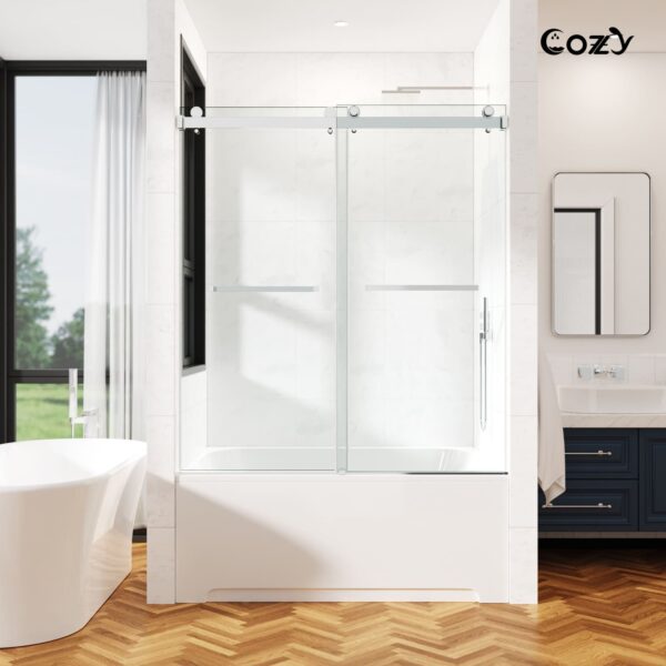 56-61" W x 66" H Frameless Double Sliding Tub Door