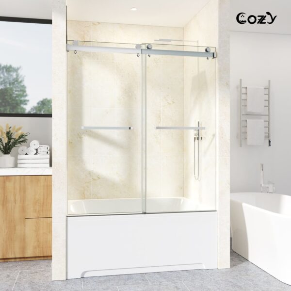 56-61" W x 66" H Frameless Double Sliding Tub Door
