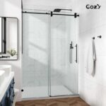 56-61" W x 72" H Frameless Single Sliding Shower Door with 3/8" (10mm) Clear Tempered Glass, Shatter-Resistant Film