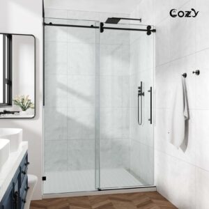 56-61" W x 60" H Frameless Single Sliding Tub Door with 3/8" (10mm) Clear Tempered Glass, Shatter-Resistant Film