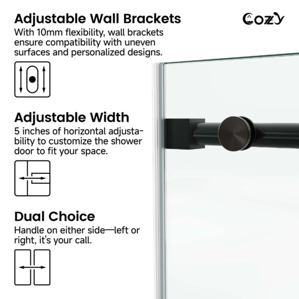 56-61" W x 72" H Frameless Single Sliding Shower Door with 3/8" (10mm) Clear Tempered Glass, Shatter-Resistant Film