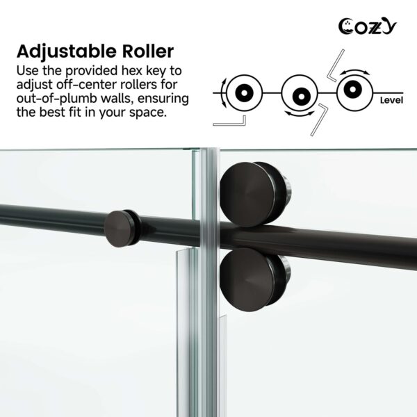 56-61" W x 72" H Frameless Single Sliding Shower Door with 3/8" (10mm) Clear Tempered Glass, Shatter-Resistant Film