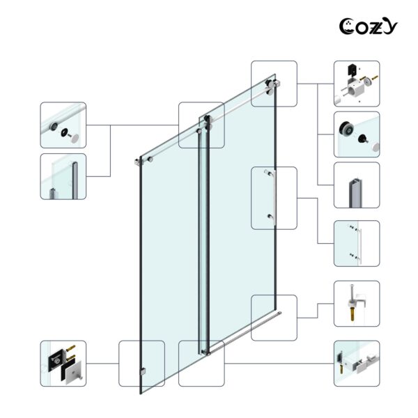 56-61" W x 72" H Frameless Single Sliding Shower Door with 3/8" (10mm) Clear Tempered Glass, Shatter-Resistant Film