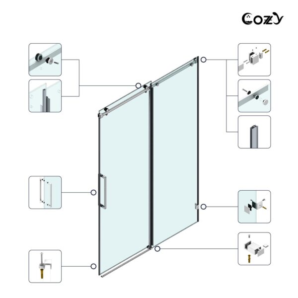 Cozy 56"-61"W x 66"H Frameless Single Sliding Tub Door, 3/8" Tempered Glass