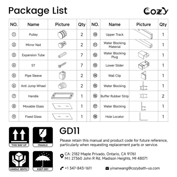 Cozy 44"-49"W x 76"H Frameless Single Sliding Shower Door, 3/8" Tempered Glass
