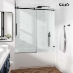 50-55" W X 76" H Frameless Single Sliding Shower Door with 3/8" (10mm) Clear Tempered Glass, Shatter-Resistant Film