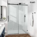 50-55" W X 76" H Frameless Single Sliding Shower Door with 3/8" (10mm) Clear Tempered Glass, Shatter-Resistant Film