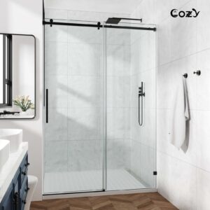 50-55" W X 76" H Frameless Single Sliding Shower Door with 3/8" (10mm) Clear Tempered Glass, Shatter-Resistant Film