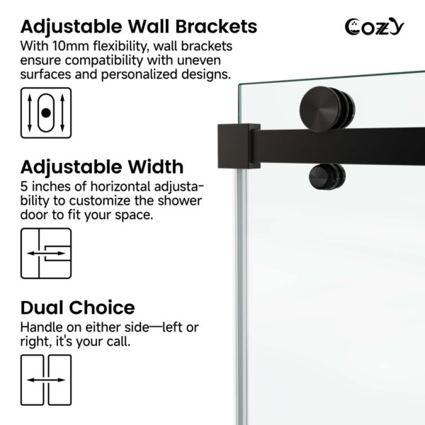 50-55" W X 76" H Frameless Single Sliding Shower Door with 3/8" (10mm) Clear Tempered Glass, Shatter-Resistant Film