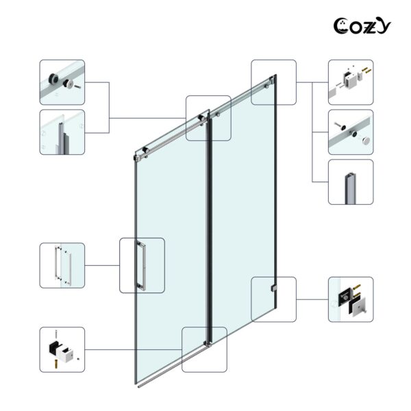 50-55" W X 76" H Frameless Single Sliding Shower Door with 3/8" (10mm) Clear Tempered Glass, Shatter-Resistant Film