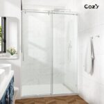Cozy 56"-61"W x 72"H Frameless Single Sliding Shower Door, 3/8" Tempered Glass
