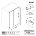 Cozy 44"-49"W x 76"H Frameless Single Sliding Shower Door, 3/8" Tempered Glass