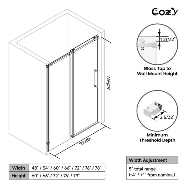 Cozy 56"-61"W x 66"H Frameless Single Sliding Tub Door, 3/8" Tempered Glass