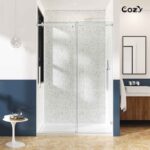 Cozy 56"-61"W x 76"H Frameless Single Sliding Shower Door, 3/8" Tempered Glass