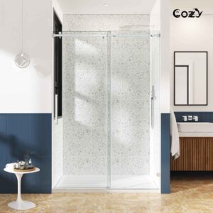 Cozy 56"-61"W x 76"H Frameless Single Sliding Shower Door, 3/8" Tempered Glass
