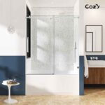 Cozy 56"-61"W x 66"H Frameless Single Sliding Tub Door, 3/8" Tempered Glass