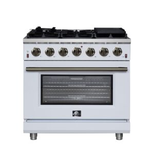 Forno Massimo 36-Inch White Freestanding Gas Range, 6 Sealed Burners, Convection Oven, Energy Efficient