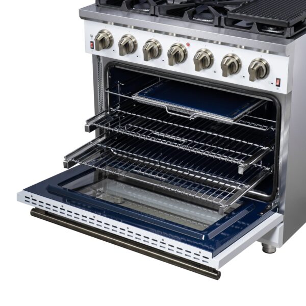 Forno Massimo 36-Inch White Freestanding Gas Range, 6 Sealed Burners, Convection Oven, Energy Efficient