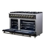 Forno Massimo 48-Inch Black Freestanding Gas Range, 8 Burners, True Convection Oven