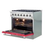 Forno Galiano 36-Inch Freestanding Gas Range, Stainless Steel, 6 Burners, Energy Efficient, Red Door