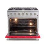 Forno Galiano 36-Inch Freestanding Gas Range, Stainless Steel, 6 Burners, Energy Efficient, Red Door