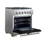 Forno Capriasca 30-Inch Freestanding Gas Range, 4 Burners, True Convection Oven, Black Door