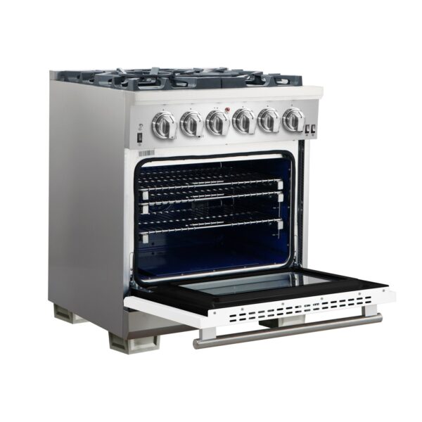 Forno Capriasca 30-Inch Freestanding Gas Range, 4 Burners, True Convection Oven, White Door