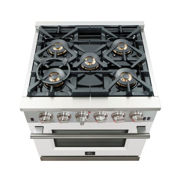Forno Capriasca 30-Inch Freestanding Gas Range, 4 Burners, True Convection Oven, White Door