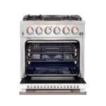 Forno Capriasca 30-Inch Freestanding Gas Range, 4 Burners, True Convection Oven, White Door