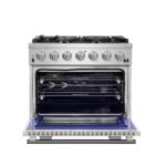 Forno Capriasca 36-Inch Gas Range, Stainless Steel, 6 Brass Burners, 120,000 BTU, Convection Oven, Energy Efficient