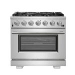 Forno Capriasca 36-Inch Gas Range, Stainless Steel, 6 Brass Burners, 120,000 BTU, Convection Oven, Energy Efficient