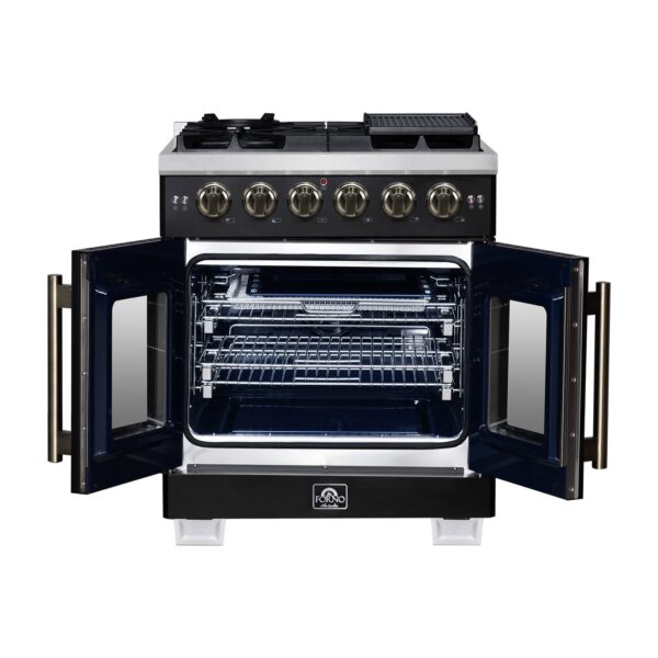 Forno Capriasca 30-Inch Freestanding French Door Gas Range, 4 Burners, Convection Oven, Energy Efficient
