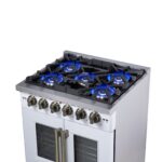 Forno Capriasca 30-Inch White Freestanding French Door Gas Range, 4 Burners, Convection Oven, Energy Efficient